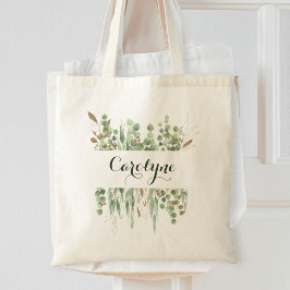 Bolsa Tote Nome Personalizado Aquarela Eucalyptus Greenery Bo
