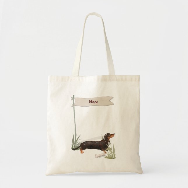 Bolsa Tote Nome personalizado Black & Tan Dachshund Pet Dog (Frente)