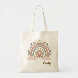 Bolsa Tote Nome personalizado Boho Arco Arco-Íris Toque Bag