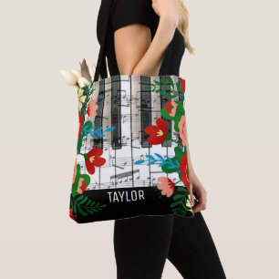 Bolsa Tote nome personalizado boho floral música