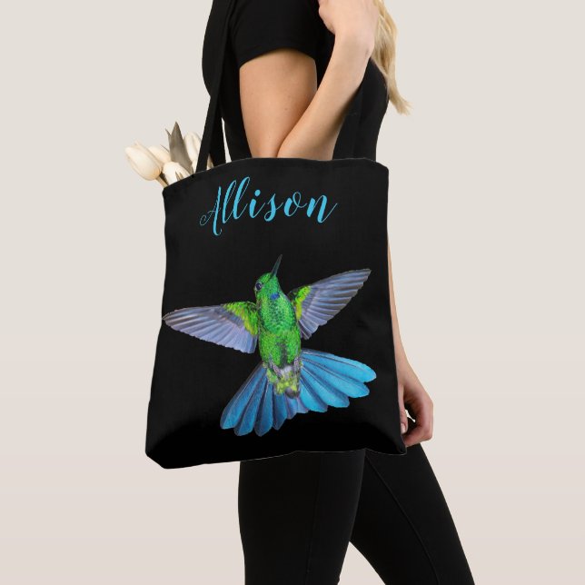Bolsa Tote Nome Personalizado Brilhante do Hummingbird (Close Up)