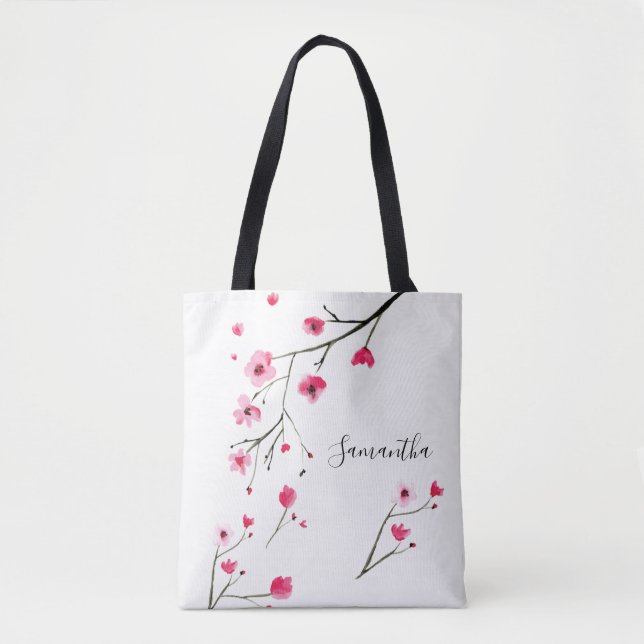 Bolsa Tote Nome personalizado Cana d'água Cherry Blossom (Frente)