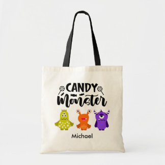 Bolsa Tote Nome personalizado Candy Monster Trick ou Tratar T