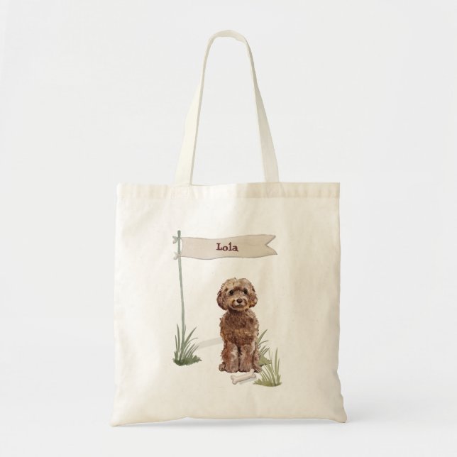 Bolsa Tote Nome Personalizado Cão de Pota Castanho (Frente)