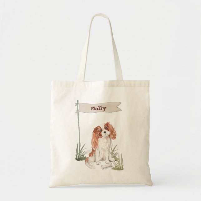 Bolsa Tote Nome Personalizado Cavalier King Charles Spaniel P (Frente)