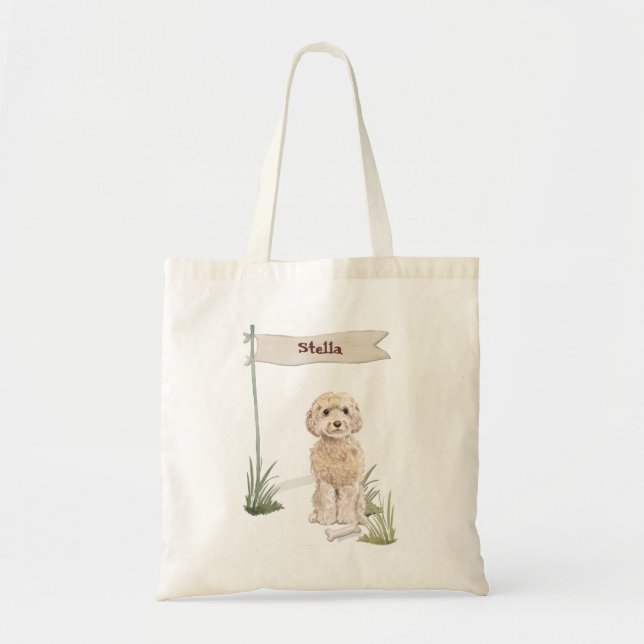 Bolsa Tote Nome Personalizado Champagne Cockapoo Pet Dog (Frente)