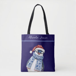 Bolsa Tote Nome Personalizado Chinoiserie Penguin
