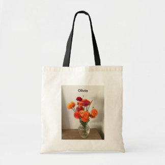 Bolsa Tote Nome Personalizado Colorido Ranunculus Floral 