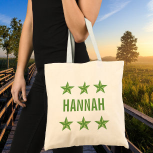 Bolsa Tote Nome Personalizado com Estrelas Náuticas Verdes em