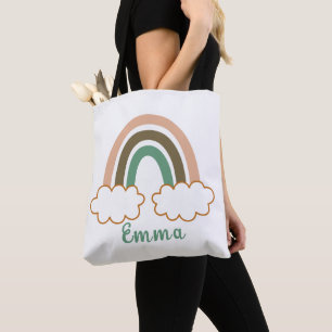 Bolsa Tote Nome Personalizado com Trendy Boho Rainbow