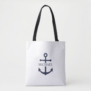 Bolsa Tote Nome Personalizado da Âncora Azul do Marinho Náuti