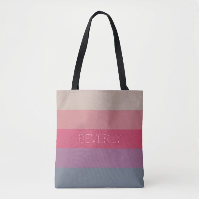 Bolsa Tote Nome Personalizado da Cinza Púrpura Cor-de-rosa 5  (Frente)