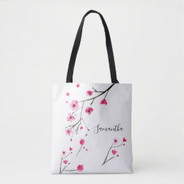 Bolsa Tote Nome personalizado da cor aquosa Cherry Blossom