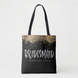 Bolsa Tote nome personalizado da dama dourada preta bridesmai