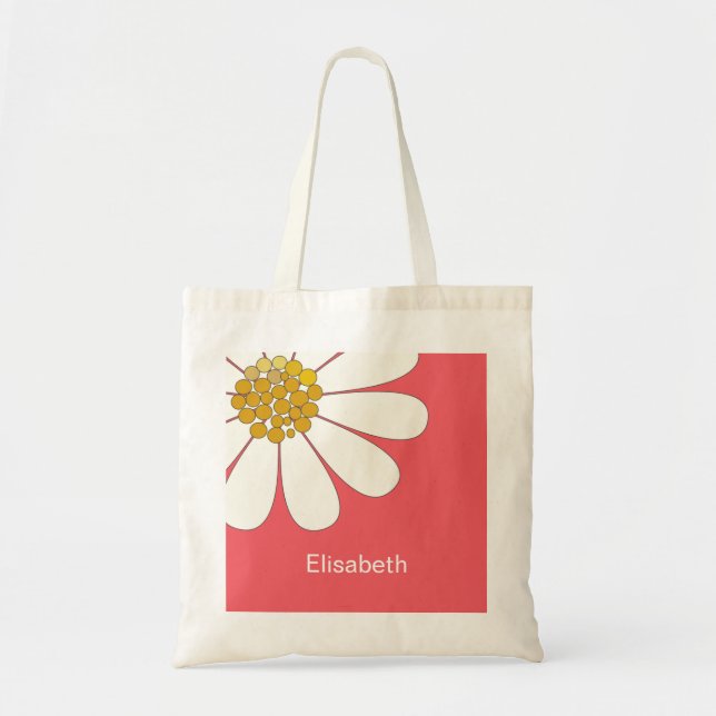 Bolsa Tote Nome Personalizado da Flor de Daisagem Branca (Frente)