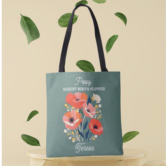 Bolsa Tote Nome Personalizado da Flor de Nascimento de Agosto (Criador carregado)