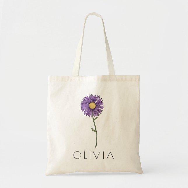 Bolsa Tote Nome Personalizado da Flor de Nascimento de Setemb (Frente)