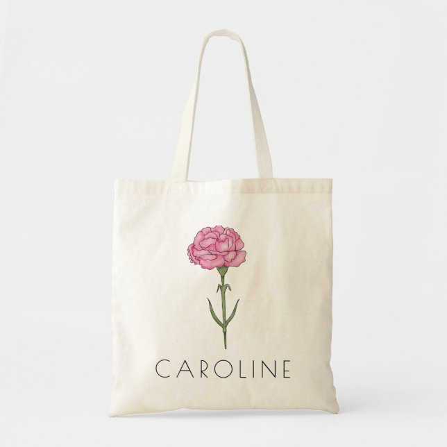 Bolsa Tote Nome Personalizado da Flor de Nascimento do Carnaç (Frente)