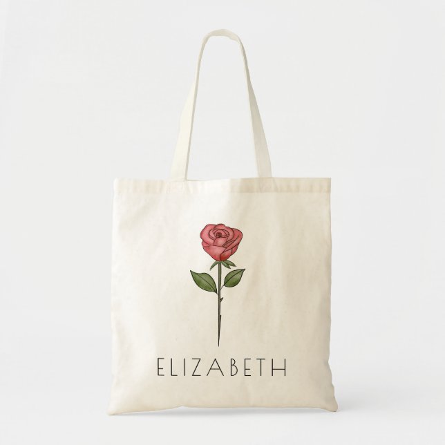 Bolsa Tote Nome Personalizado da Flor de Nascimento em rosa d (Frente)