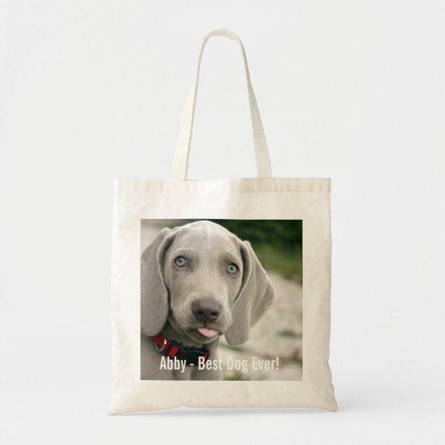 Bolsa Tote Nome personalizado da foto do cão de Weimaraner e (Frente)