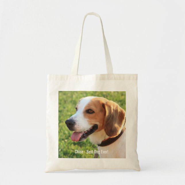 Bolsa Tote Nome personalizado da foto do cão do lebreiro e do (Frente)