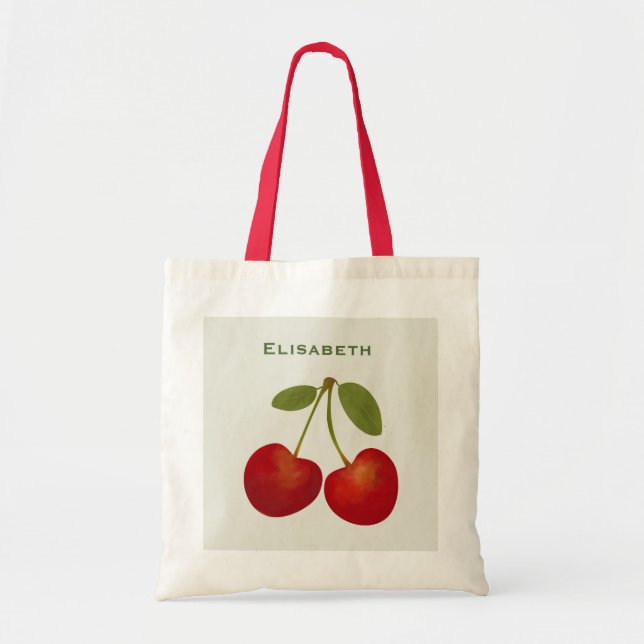Bolsa Tote Nome personalizado da fruta de cerejas vermelhas (Frente)