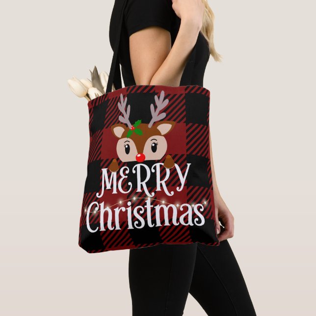 Bolsa Tote Nome Personalizado da Reindeer da Feliz Christams (Close Up)
