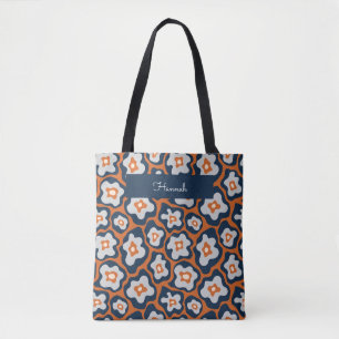 Bolsa Tote Nome Personalizado das Flores de Ovos Azuis Retroa