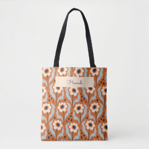 Bolsa Tote Nome Personalizado das Flores de Ovos Laranja Retr