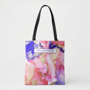 Bolsa Tote Nome Personalizado de Arte a Álcool Dourada Rosa a