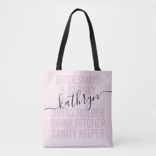 Bolsa Tote Nome Personalizado de Bridesmaid Rosa Personalizad