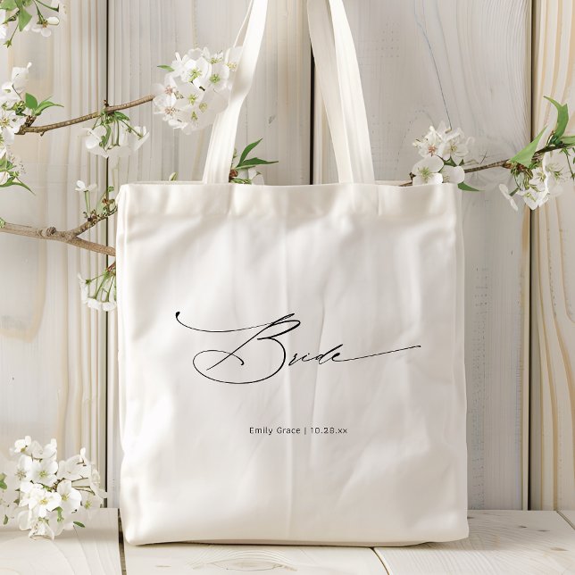 Bolsa Tote Nome Personalizado de Casamento de Script Elegante (Criador carregado)