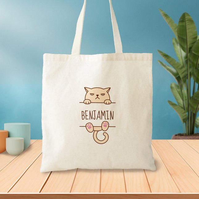 Bolsa Tote Nome Personalizado de Cat com Raiva de Creme (Criador carregado)