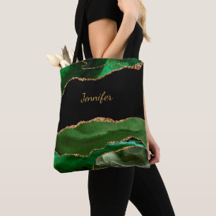 Bolsa Tote Nome Personalizado de Cristal de Agato Negro Verde