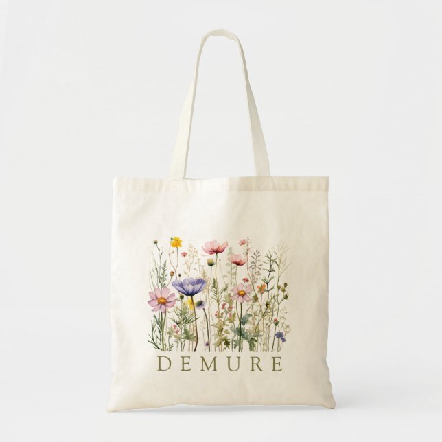 Bolsa Tote Nome Personalizado de Demura de Flores Selvagem (Frente)