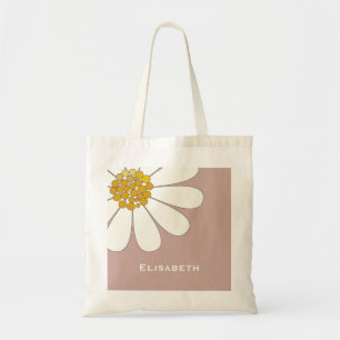 Bolsa Tote Nome personalizado de design floral branco-margari