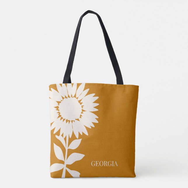 Bolsa Tote Nome personalizado de girassol moderno minimalista (Verso)