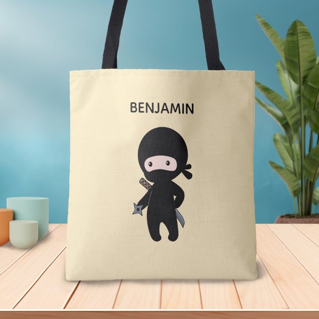 Bolsa Tote Nome Personalizado de Ninja Pequeno em Amarelo (Criador carregado)