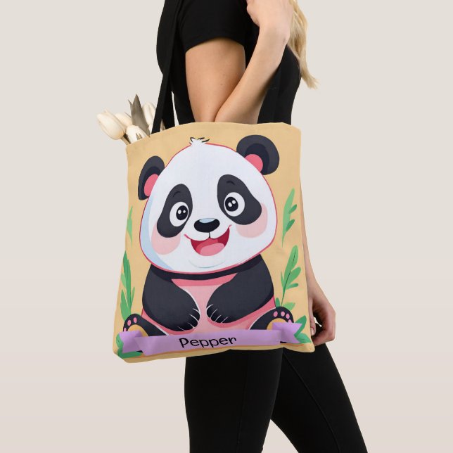 Bolsa Tote Nome Personalizado de Panda de Bebê (Close Up)