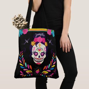 Bolsa Tote Nome personalizado Dia da Capa de Sugarskull do Di