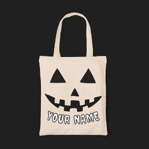 Bolsa Tote Nome personalizado do abóbora preto e branco