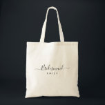 Bolsa Tote Nome Personalizado do Bridesmaid do Script Elegant<br><div class="desc">Script Elegante Bridesmaid Tote Bag. Apresenta a moda e a fonte do script na moda,  personalize com o nome da bridesmaid.</div>
