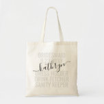 Bolsa Tote Nome Personalizado do Bridesmaid Personalizado<br><div class="desc">Nome Personalizado da Bridesmaid Tote Bag Personalizado com texto e texto editáveis para sua data,  destino ou local,  nome e citação divertida como "vestimenta,  bebe fetcher,  sanity keeper" faz uma manutenção divertida e útil para todas as suas damas de honra.</div>