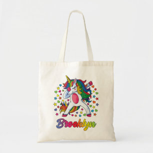 Bolsa Tote Nome Personalizado do Brooklyn Dabbing Unicorn Rai