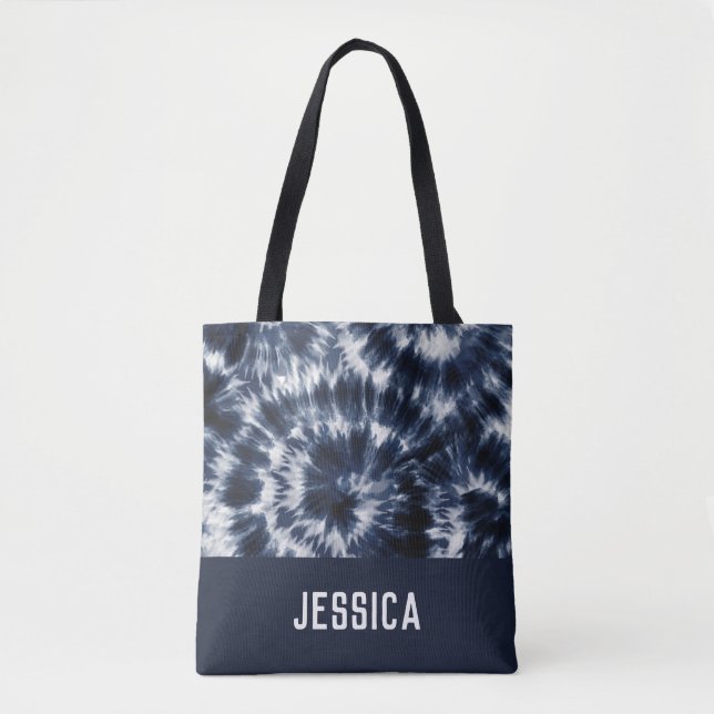 Bolsa Tote Nome Personalizado do Corante de Gravação do Azul  (Frente)