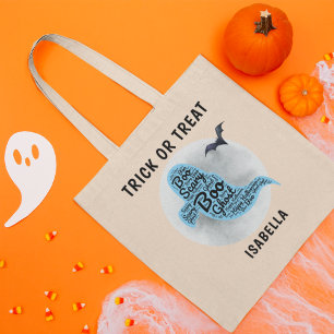 Bolsa Tote Nome Personalizado do Cute Ghost Word Trick ou Tra