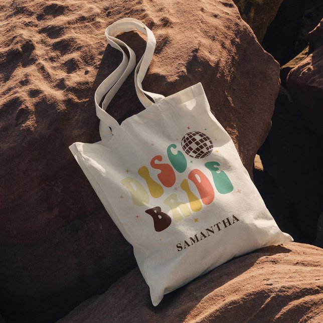 Bolsa Tote Nome Personalizado do Disco de festa de solteira (Disco Bride Personalized Bachelorette Party Tote Bag)