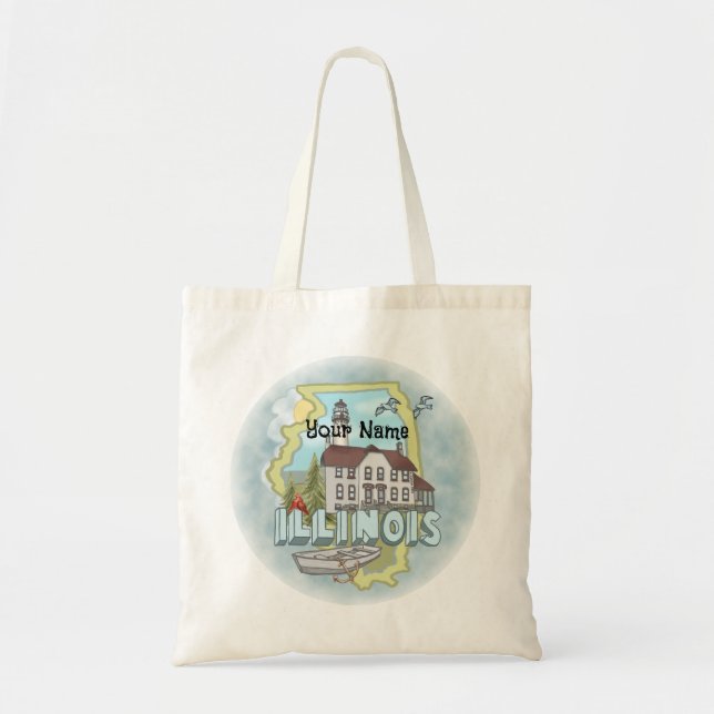 Bolsa Tote Nome personalizado do Ilhthouse de Illinois (Frente)