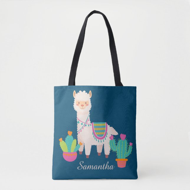 Bolsa Tote Nome Personalizado do Llama Cute (Frente)