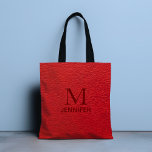 Bolsa Tote Nome Personalizado do Monograma de Couro Texturiza<br><div class="desc">Esta design apresenta um visual vermelho texturizado de couro falso com um monograma personalizado e nome. Personalize editando o texto na caixa de texto ou exclua o texto sem nome ou monograma. #monograma #monograma #inicial #nome #personalizado #couro #vermelho #textura #padrão #design #moda #bolsas #bolsas</div>